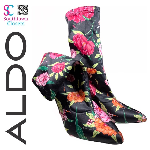 ALDO Floral Multicolor Socks Booties / Mid-Calf Boots Size 6.5 - Picture 3 of 6